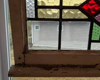 M2 - $95. Stained Glass with hooks to hang in a window. Measures 24.5" x 16.5". No cracks. 