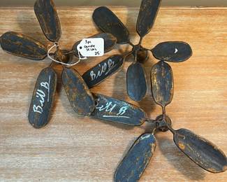 M66 - $25. Set of 3 Metal Leaf Candle Holders. Signed Bill B. 