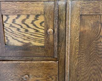 M62 - $225. Antique Oak Chifferobe. Measures 40" wide x 18" deep x 61" tall. Long door has been repaired on the bottom right corner. All drawers slide easily as they should!