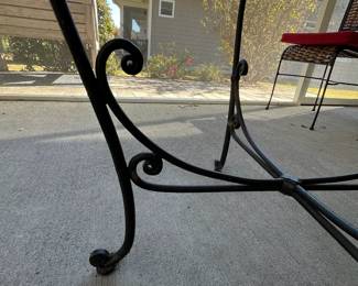 M76 - $140. Glass top patio table with chairs. Table is 42" across x 30" tall. Chairs are 18" wide x 16" X 36" tall. No name that we can find. Table wicker and chairs show some wear but still sturdy & usable! 