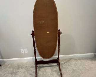 M28 - $40. Adjustable Wooden Floor Mirror. Measures 25" wide x 21" deep x 59.5" tall. 
