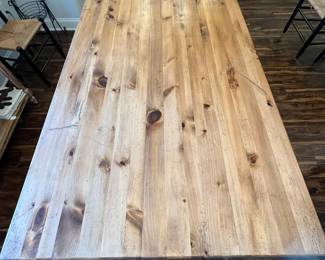 M23 - $575. Southern Season Farmhouse Dining Table & 6 Rush Seat Chairs. Table Measures 72" x 41" x 30.5" tall. 6 chairs are 17.5" wide x 18" floor to seat x 44.5" tall. Designed to look old but they are modern & sturdy!