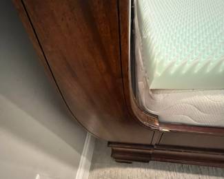 M34 - $225. King Bed Frame. NO Mattress included. Measures 81" wide x 95" long. Footboard is 36" tall. Headboard is 59" tall. 