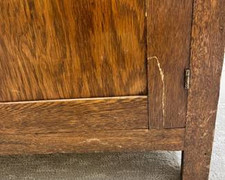 M62 - $225. Antique Oak Chifferobe. Measures 40" wide x 18" deep x 61" tall. Long door has been repaired on the bottom right corner. All drawers slide easily as they should!
