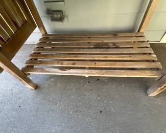 M77 - $75. Teak Potting Bench. Metal hinges do have rust. Has been used / store in a covered screened in porch. Measures 42" wide x 23" deep x 57" tall. Leaf adds 19.5". Does wiggle a bit and could use some tightening up. 
