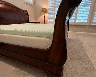 M34 - $225. King Bed Frame. NO Mattress included. Measures 81" wide x 95" long. Footboard is 36" tall. Headboard is 59" tall. 