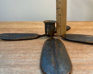 M66 - $25. Set of 3 Metal Leaf Candle Holders. Signed Bill B. 