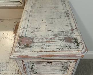 M8 - $175. Shabby Chic Vanity. Measures 41" wide x 18" deep x 72". Drawers all slide!