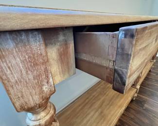 M24 - $145. Console / Sofa Table. Measures 71" long x 16" deep x 32" tall. 2 drawer slide easily. Sturdy and looks very nice!