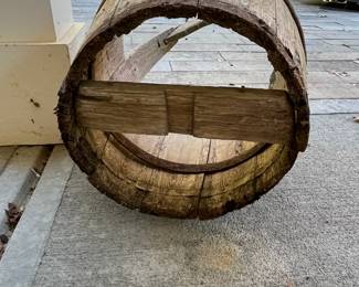 M78 - $20. Wooden Well Bucket with Handle. Measures 13" x 24". NO BOTTOM. Needs repair. 