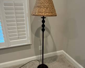 M36 - $20. Pinecone Floor Lamp. Measures 60.5" tall. Needs a new shade (bulb was too hot)
