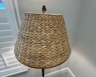 M36 - $20. Pinecone Floor Lamp. Measures 60.5" tall. Needs a new shade (bulb was too hot)