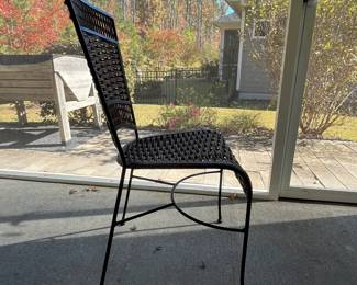 M76 - $140. Glass top patio table with chairs. Table is 42" across x 30" tall. Chairs are 18" wide x 16" X 36" tall. No name that we can find. Table wicker and chairs show some wear but still sturdy & usable! 