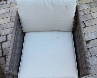 M74 - $175. 3 Piece Set. Chairs are both bouncy chairs - cushions are in good condition. 23" wide x 30" deep. Storage ottoman has removable tray with handles. 17.5" square x 18" tall. All pieces are sturdy!