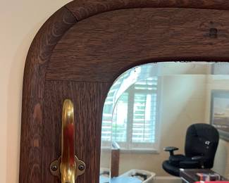 M53 - $85. Antique Framed Mirror with hooks. Measures 48" x 18" x 30" tall. Beautiful antique frame with original mirror. 