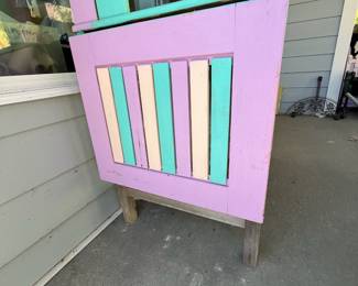 M77 - $75. Teak Potting Bench. Metal hinges do have rust. Has been used / store in a covered screened in porch. Measures 42" wide x 23" deep x 57" tall. Leaf adds 19.5". Does wiggle a bit and could use some tightening up. 