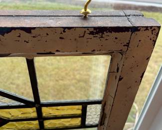 M2 - $95. Stained Glass with hooks to hang in a window. Measures 24.5" x 16.5". No cracks. 