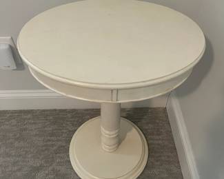 M39 - $40. Universal Furniture Small Side Table - off white. Measures 18" wide x 13" x 24" tall. 