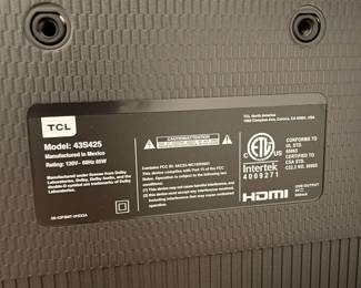 M124 - $50. TCL 43" Smart TV. Model 43S425. 
