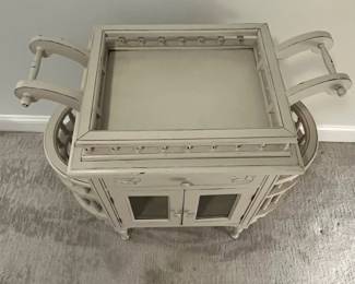 M42 - $75. Storage Cabinet with removable serving tray. Measures 37" wide x 18" deep x 31" tall. Sturdy and very pretty. 