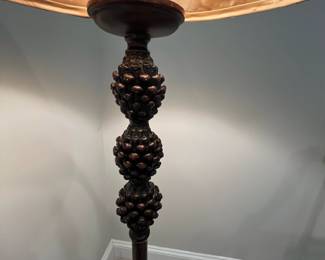 M36 - $20. Pinecone Floor Lamp. Measures 60.5" tall. Needs a new shade (bulb was too hot)