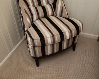Tan, black & white stripe upholstered chair by Bolier