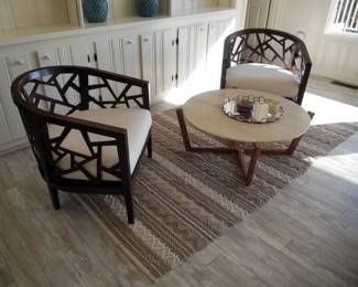 Arm chairs; coffee table; area rug