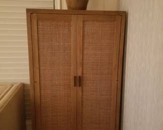 Crate & Barrel Blake 37" teak and rattan 2-door storage cabinet