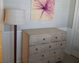 4-drawer dresser by Stanley Furniture; floor lamp