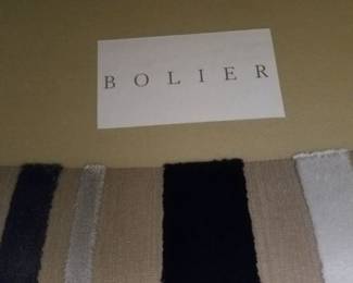 Tan, black & white stripe upholstered chair by Bolier