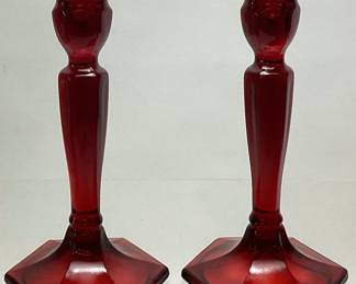 PAIR OF FENTON RUBY RED CANDLESTICK HOLDERS