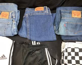 ASSORTED CLOTHING, LEVI JEANS, ADDIDAS, PUMA SWEATS