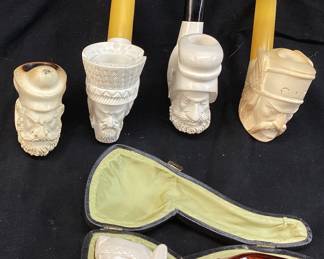 (5) VTG. MEERSCHAUM SULTAN STYLE TOBACCO PIPES 1 WITH CASE