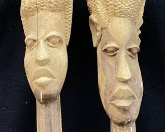 (2) AFRICAN HAND CARVED WALKING STICKS NO SHIPPING PICKUP ONLY