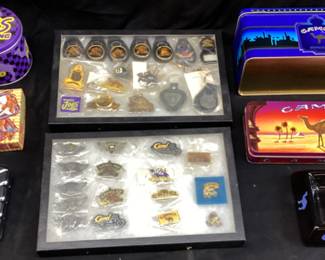 ASSORTED RJR CAMEL JOE TIN, KEY CHAINS, ASHTRAY, PINS