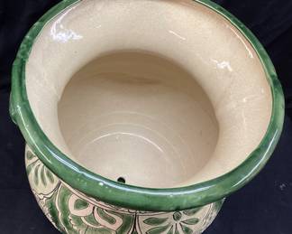  TALAVERA STYLE GREEN PLANTER, 18.5in H & 14in W NO SHIPPING PICKUP ONLY