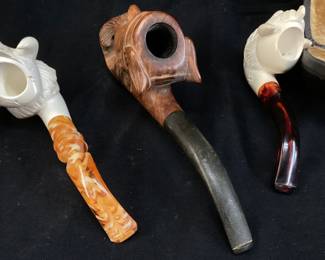 (3) HAND CARVED VIKING TOBACCO PIPES, MEERSCHAUM SEPIOLITE, MADE IN TURKEY & MASTERCRAFT ALGERIAN BRIAR, 1 CASE