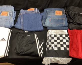 ASSORTED CLOTHING, LEVI JEANS, ADDIDAS, PUMA SWEATS