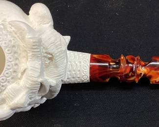 MEERSCHAUM SEPIOLITE CARVED ELEPHANTS TOBACCO PIPE, MADE IN TURKEY, WITH CASE