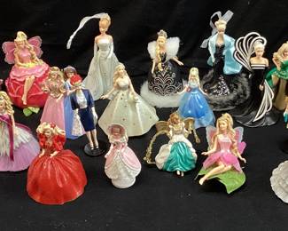 BOX OF ASSORTED HOLIDAY BARBIE ORNAMENTS K.O.C.C. SERIES, CELEBRATION SERIES, CLUB EDITION, SPRINGTIME EDITION, CHILDRENâ€™S COLLECTOR SERIES, MARILYN MONROE, SCARLETT Oâ€™HARA