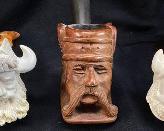 (3) HAND CARVED VIKING TOBACCO PIPES, MEERSCHAUM SEPIOLITE, MADE IN TURKEY & MASTERCRAFT ALGERIAN BRIAR, 1 CASE