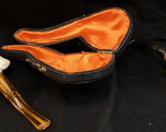  (2) ELEPHANT HEAD w TUSK & MEERSCHAUM ELEPHANT HEAD HAND CARVED TOBACCO PIPES