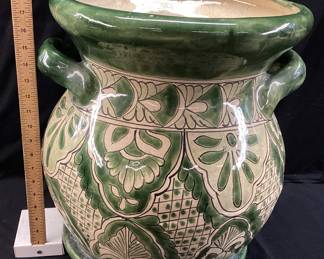  TALAVERA STYLE GREEN PLANTER, 18.5in H & 14in W NO SHIPPING PICKUP ONLY