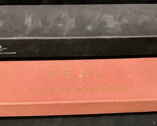 (2) LONG STEM TOBACCO PIPES w BOXES, F.E.S.S. WOOD PIPE