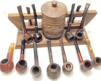 13 ASSORTED TOBACCO PIPES & STAND, VAN HOY, IMPORTED BRIAR, ESTELLA & OTHERS