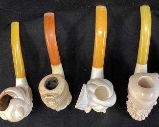  (4) MEERSCHAUM SEPIOLITE SULTAN STYLE TOBACCO PIPES, MADE IN TURKEY