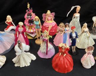 BOX OF ASSORTED HOLIDAY BARBIE ORNAMENTS K.O.C.C. SERIES, CELEBRATION SERIES, CLUB EDITION, SPRINGTIME EDITION, CHILDRENâ€™S COLLECTOR SERIES, MARILYN MONROE, SCARLETT Oâ€™HARA