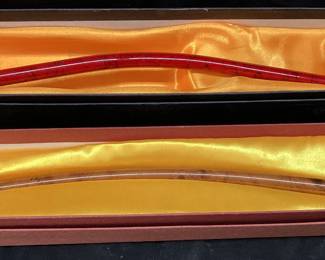 (2) LONG STEM TOBACCO PIPES w BOXES, F.E.S.S. WOOD PIPE