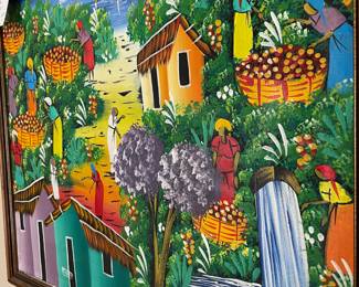 #118 Original Haitian Folk Art Signed "Pierre" - Harvest 25x22 $40.00