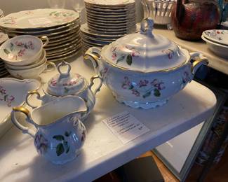 #73 Edelstein Bavaria Bone China - German "Honeysuckle" : Lidded Tureen and Cream and Sugar Set $40.00